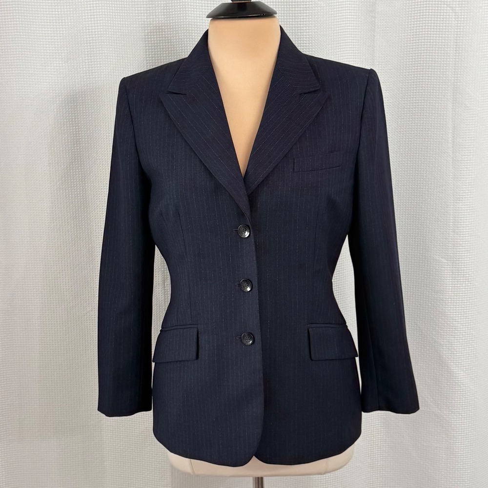 Kasper Petite Women's Dark Navy Blue Pinstripe Blazer